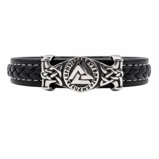 VALKNUT BRANSOLETKA MĘSKA SKÓRZANA PLECIONA STAL NORDYCKA SYMBOL RUNY