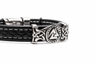 VALKNUT BRANSOLETKA MĘSKA SKÓRZANA PLECIONA STAL NORDYCKA SYMBOL RUNY