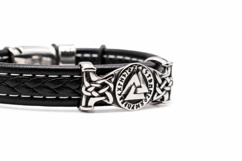 VALKNUT BRANSOLETKA MĘSKA SKÓRZANA PLECIONA STAL NORDYCKA SYMBOL RUNY