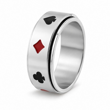 POKER KARTY KASYNO SREBRNY PIERŚCIONEK ANXIETY RING STRES OBRACANY ADHD