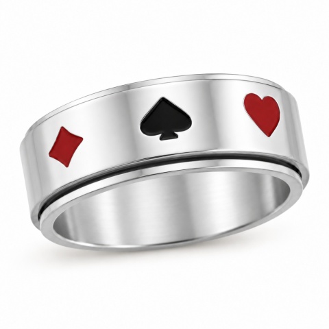 POKER KARTY KASYNO SREBRNY PIERŚCIONEK ANXIETY RING STRES OBRACANY ADHD