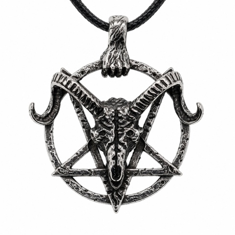 BAFOMET BAPHOMET ROGI KOZIOŁ PENTAGRAM NASZYJNIK RZEMYK STAL UNISEX GOTH
