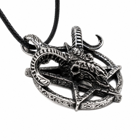 BAFOMET BAPHOMET ROGI KOZIOŁ PENTAGRAM NASZYJNIK RZEMYK STAL UNISEX GOTH