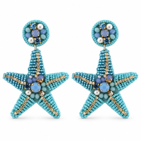 DŁUGIE DUŻE KOLCZYKI ROZGWIAZDY ROZGWIAZDA STARFISH KORALIKI PEREŁKI LATO