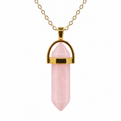 KWARC RÓŻOWY NASZYJNIK CELEBRYTKA KSIĘŻYC KAMIEŃ NATURALNY CHOKER PODWÓJNY