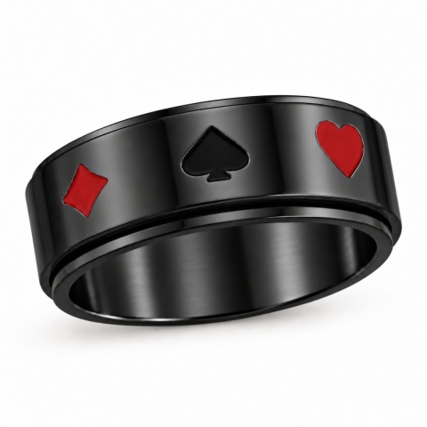 POKER KARTY KASYNO CZARNY PIERŚCIONEK ANXIETY RING STRES OBRACANY ADHD