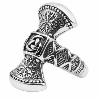 TOPÓR WIKINGÓW VEGVISIR MASYWNA SYGNET OBRĄCZKA MĘSKA STAL SZLACHETNA