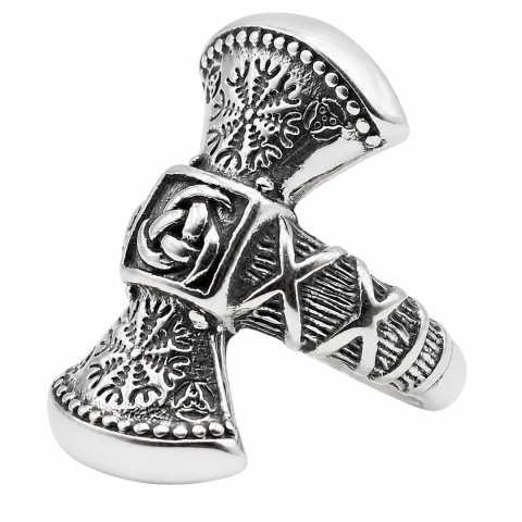 TOPÓR WIKINGÓW VEGVISIR MASYWNA SYGNET OBRĄCZKA MĘSKA STAL SZLACHETNA