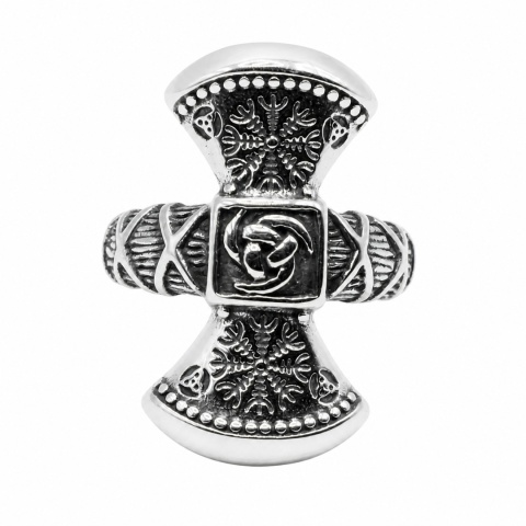 TOPÓR WIKINGÓW VEGVISIR MASYWNA SYGNET OBRĄCZKA MĘSKA STAL SZLACHETNA